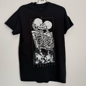 🖤 Threadless Skeleton Lovers Graphic T-Shirt | Tarot Card | Black Tee | Size M
